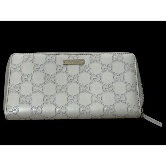 GUCCI Guccissima Leather Zip Around Wallet White Embossed GG Continental | COA - Picture 1 of 13